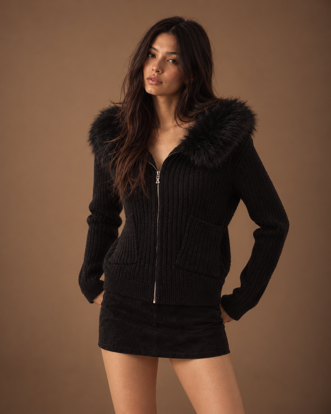 RIVORAE Fur Knit Jacket